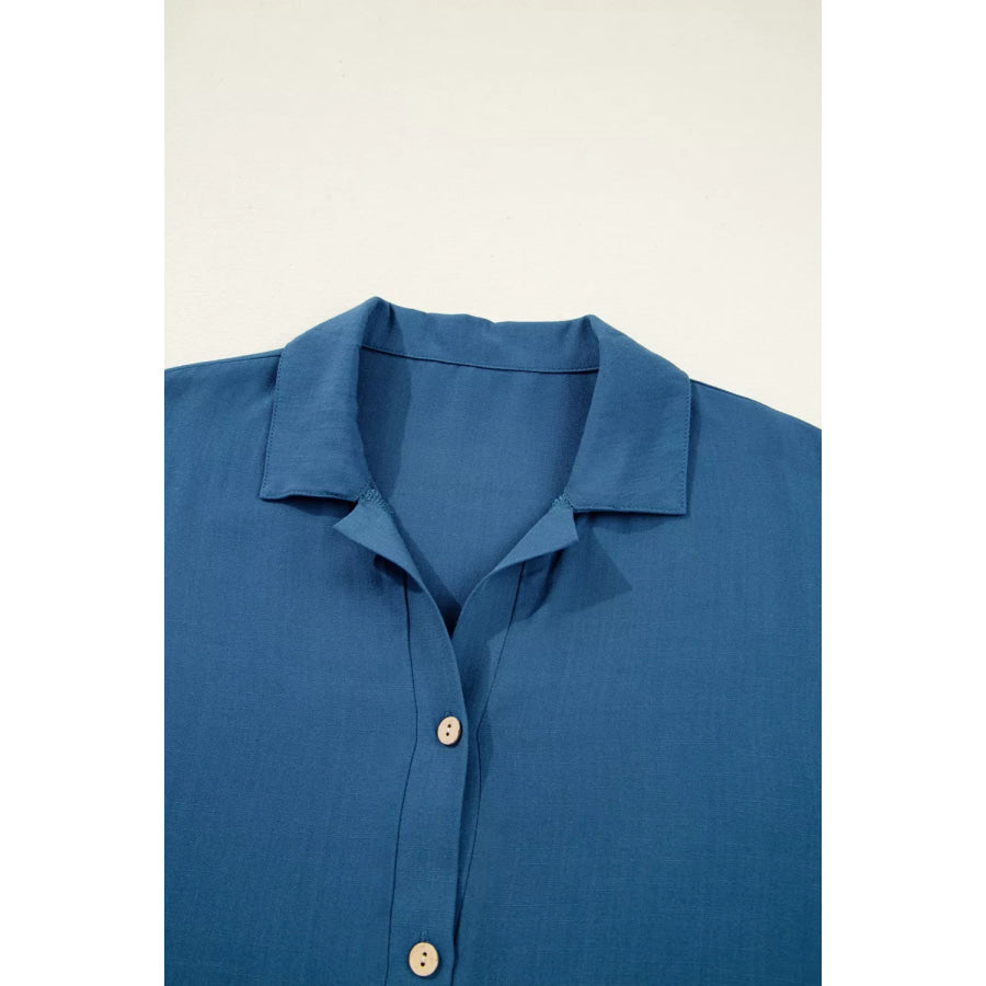 Button Detail Flounce Sleeve Blouse Apparel and Accessories