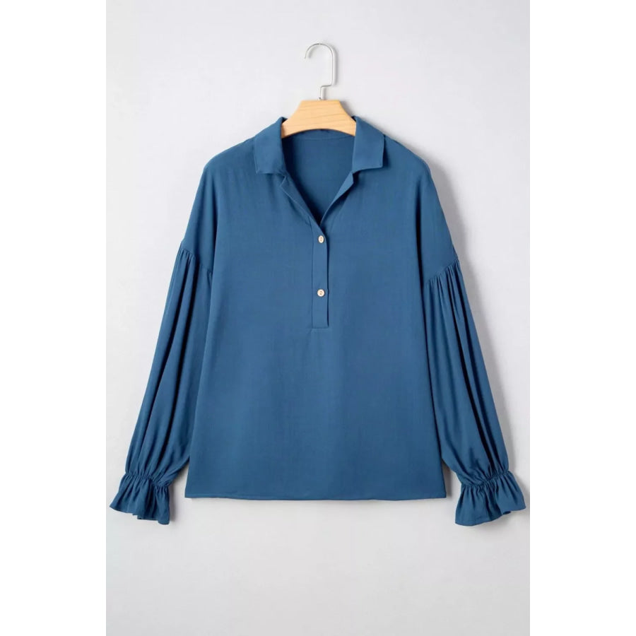 Button Detail Flounce Sleeve Blouse Apparel and Accessories