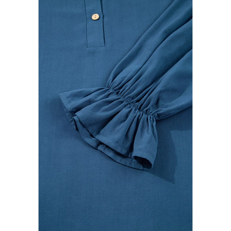 Button Detail Flounce Sleeve Blouse Apparel and Accessories
