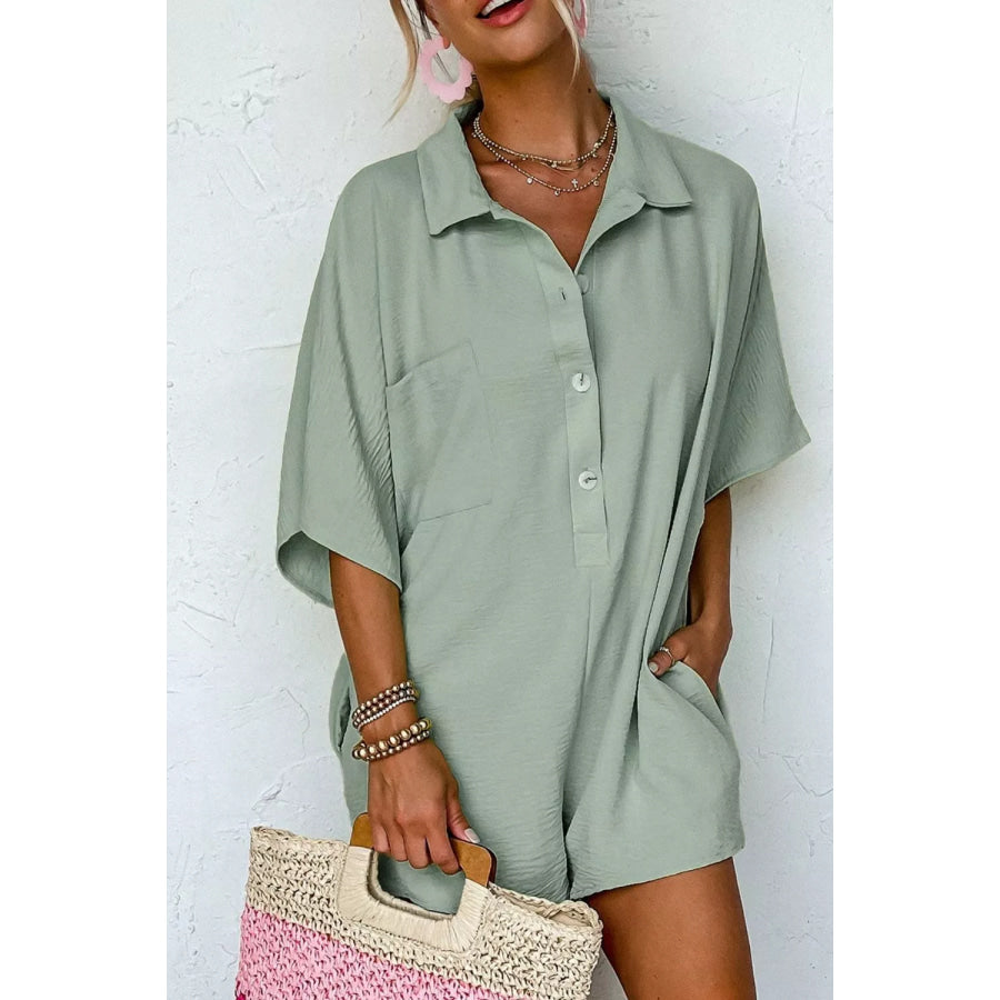 Button Detail Half Sleeve Romper Apparel and Accessories