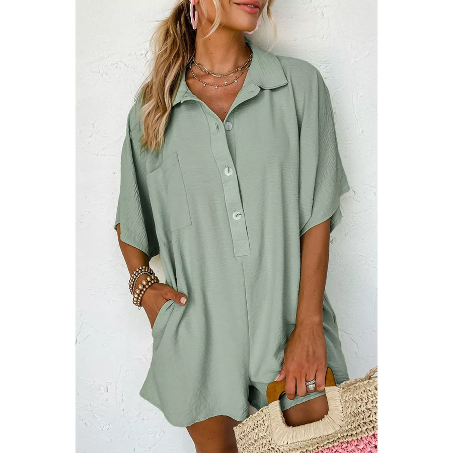 Button Detail Half Sleeve Romper Sage / S Apparel and Accessories