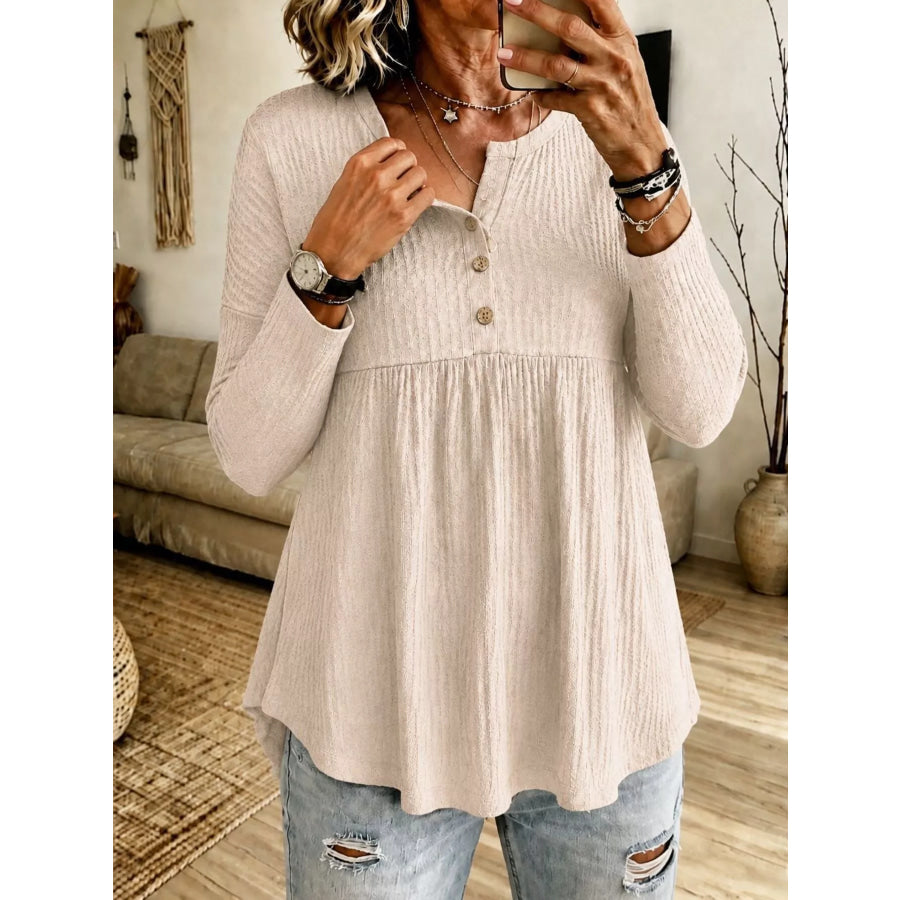 Button Detail Knitted Casual Top Apparel and Accessories