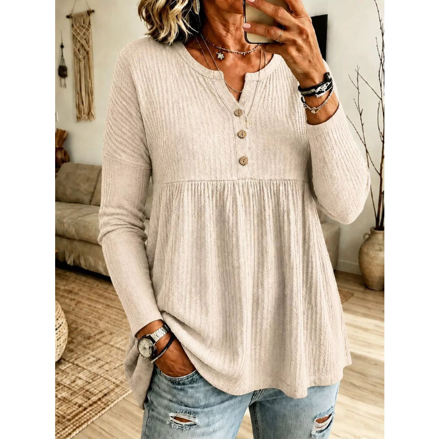 Button Detail Knitted Casual Top Apricot / S Apparel and Accessories
