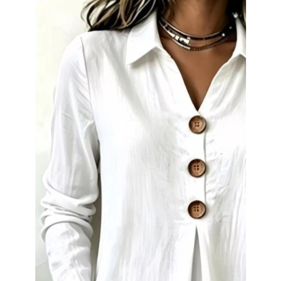 Button Detail Long Sleeve Blouse Apparel and Accessories