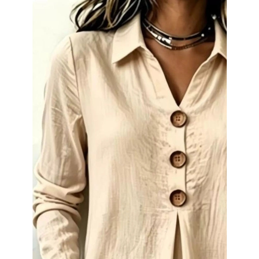 Button Detail Long Sleeve Blouse Apparel and Accessories