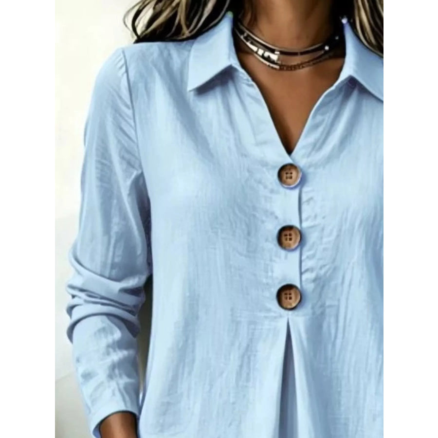 Button Detail Long Sleeve Blouse Apparel and Accessories