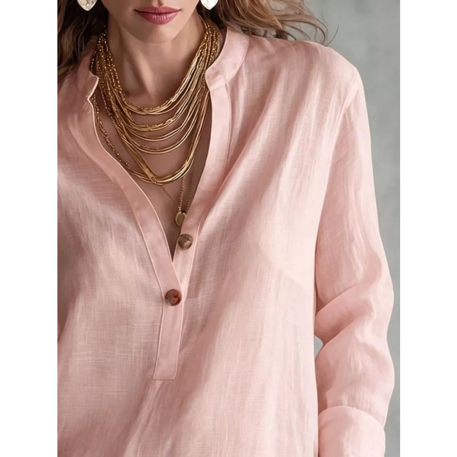 Button Detail Long Sleeve Blouse Apparel and Accessories