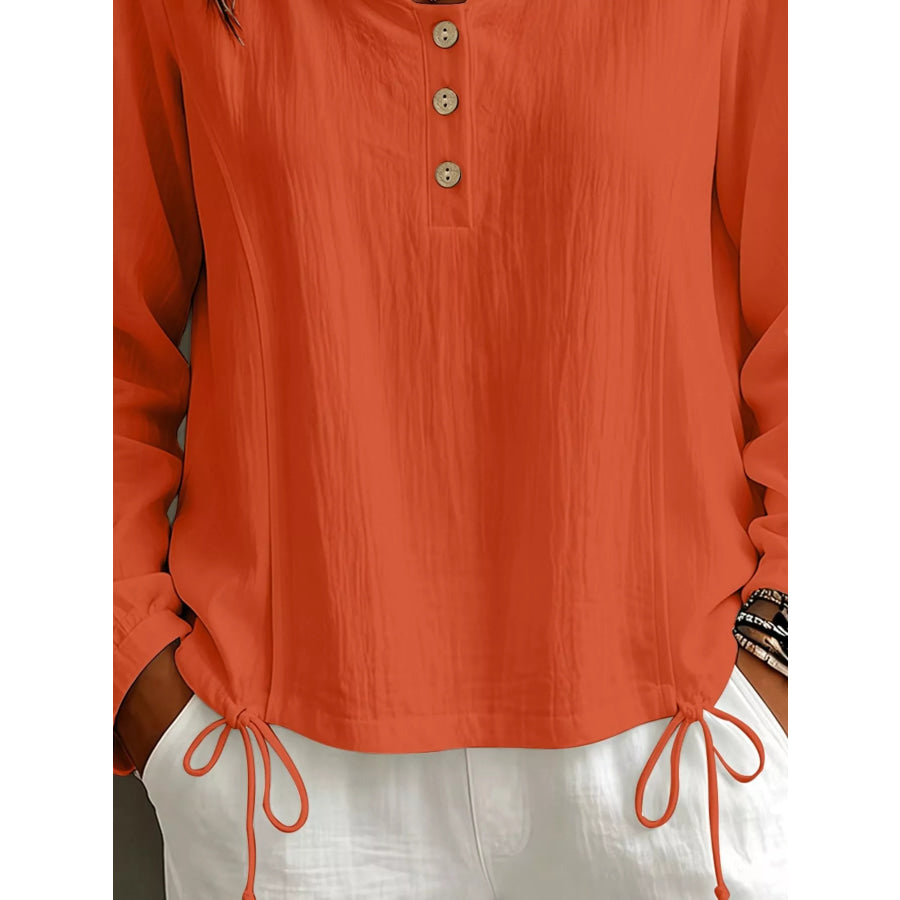 Button Detail Long Sleeve Hooded Blouse Apparel and Accessories