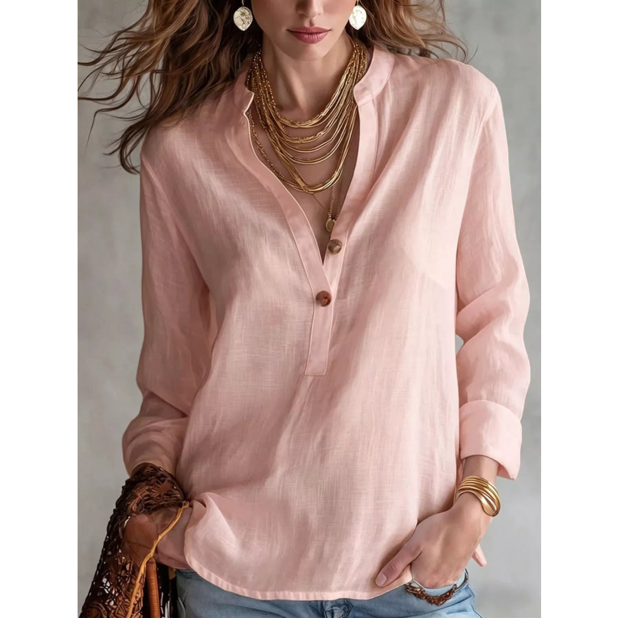 Button Detail Long Sleeve Shirt Pink / S Apparel and Accessories