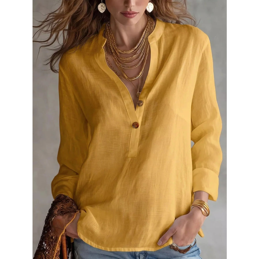 Button Detail Long Sleeve Shirt Yellow / S Apparel and Accessories