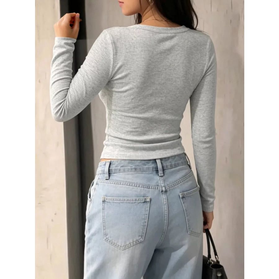Button Detail Long Sleeve T-Shirt Apparel and Accessories