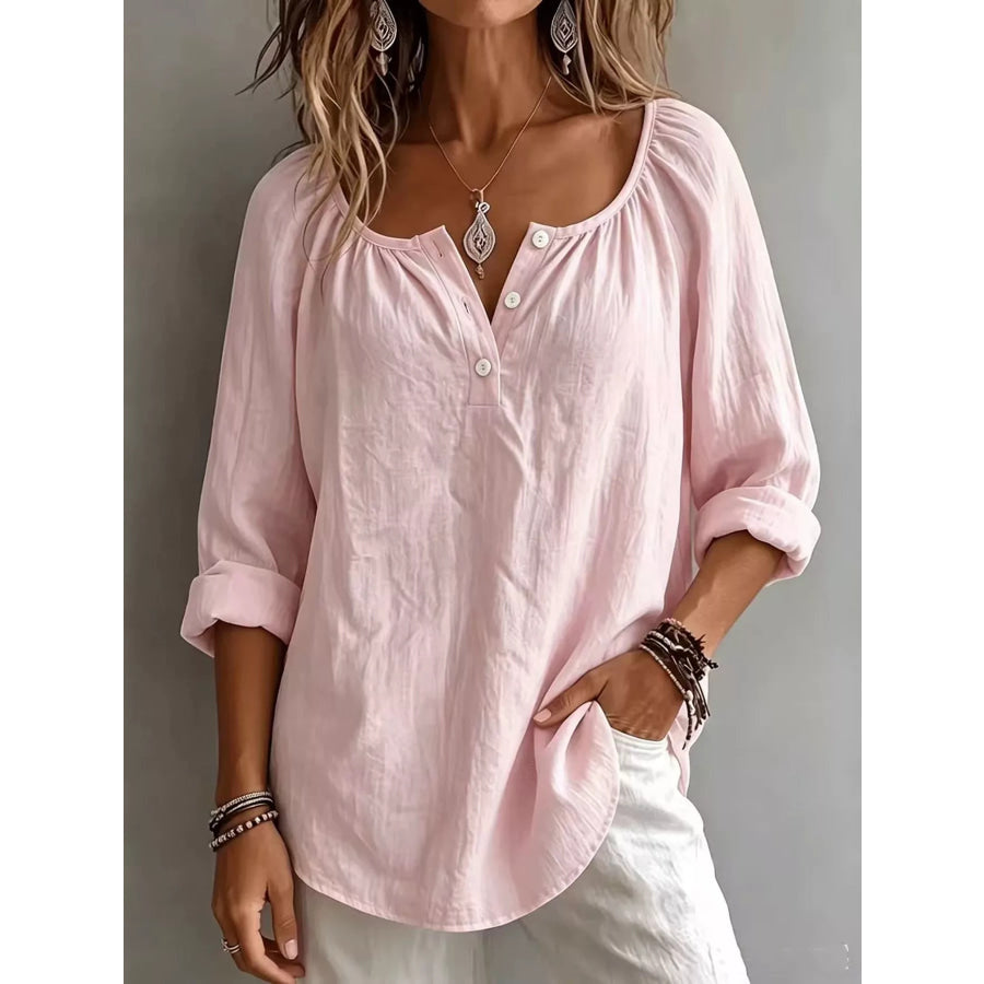 Button Detail Long Sleeve Top Apparel and Accessories
