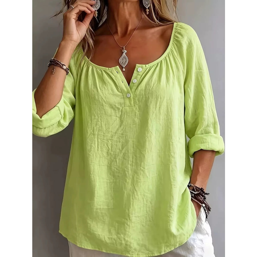 Button Detail Long Sleeve Top Lime / S Apparel and Accessories