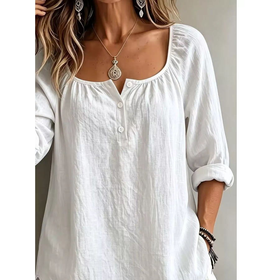 Button Detail Long Sleeve Top White / S Apparel and Accessories
