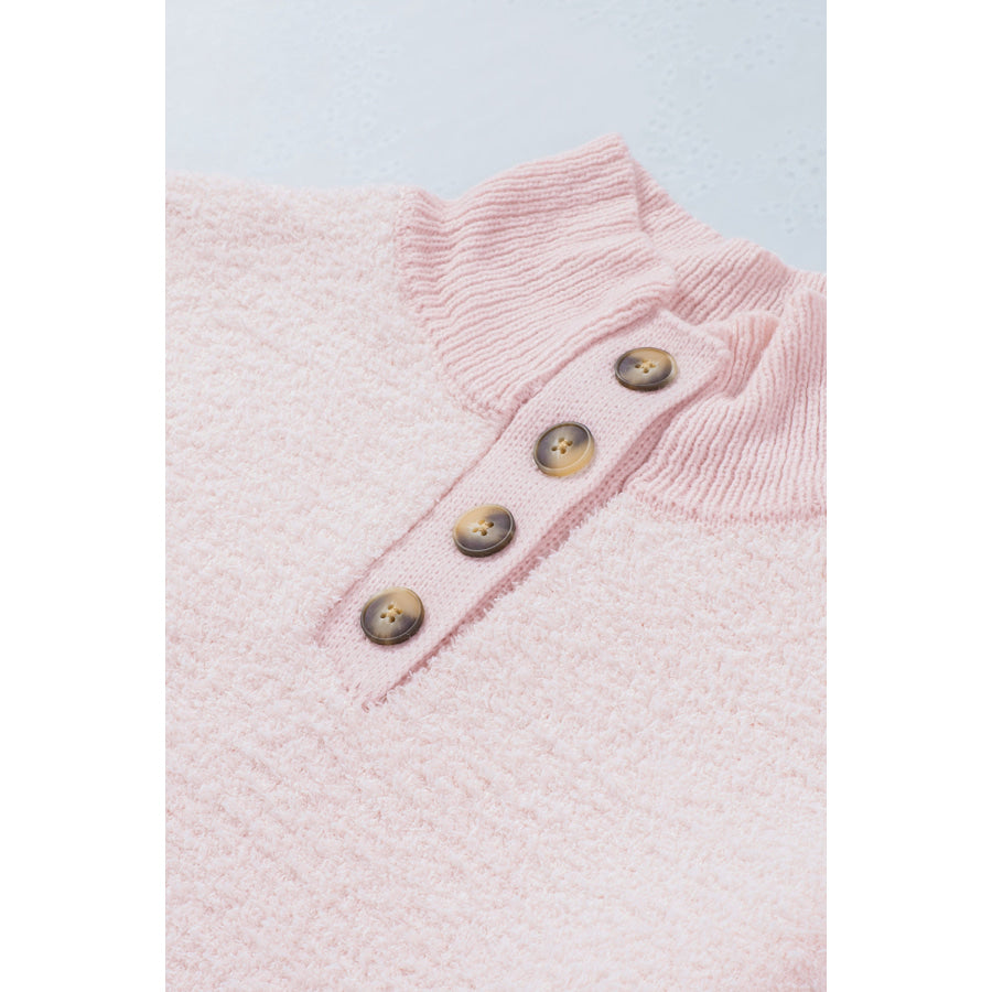 Button Detail Mock Neck Long Sleeve Sweater Apparel and Accessories