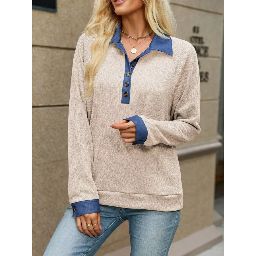 Button Detail Raglan Sleeve Top Apparel and Accessories