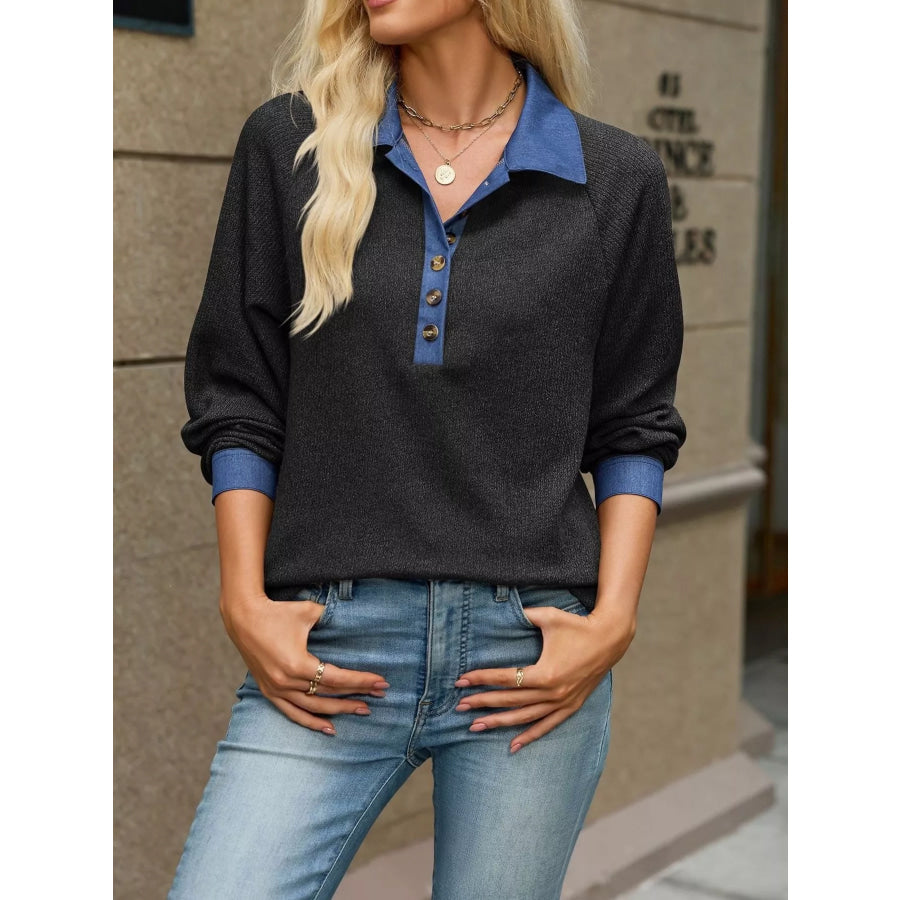Button Detail Raglan Sleeve Top Apparel and Accessories