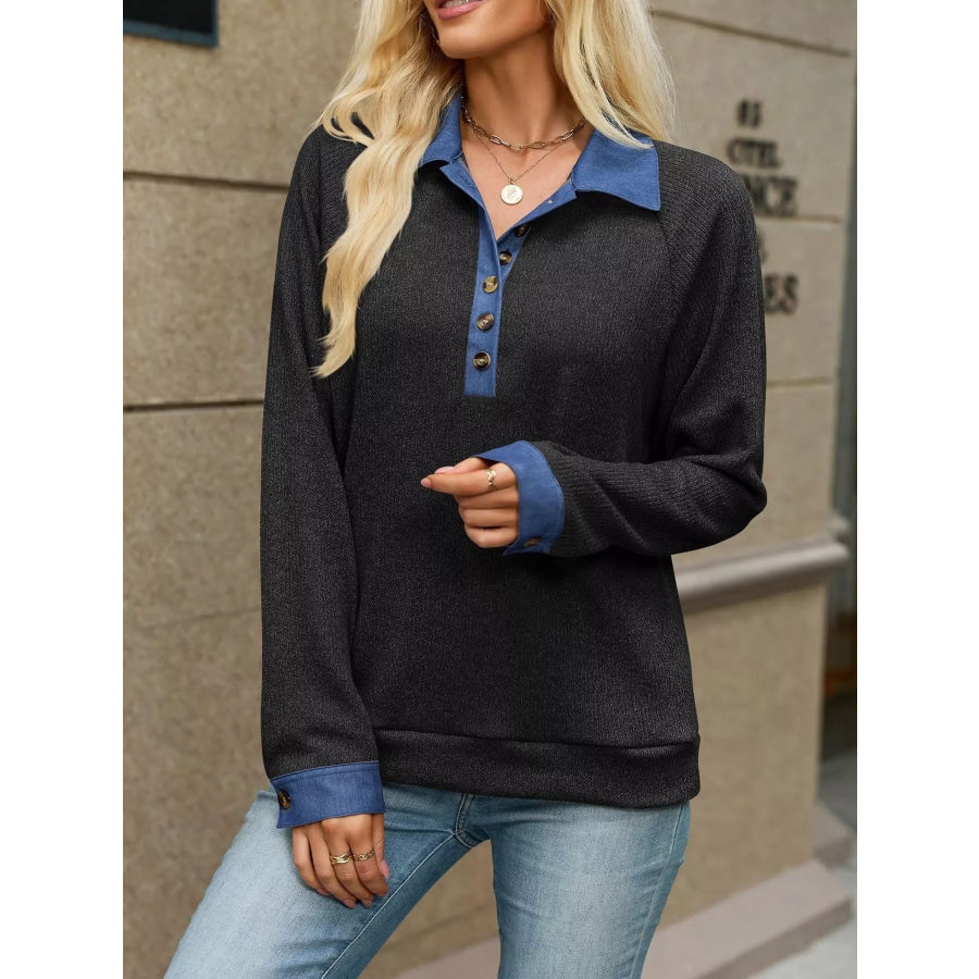 Button Detail Raglan Sleeve Top Apparel and Accessories