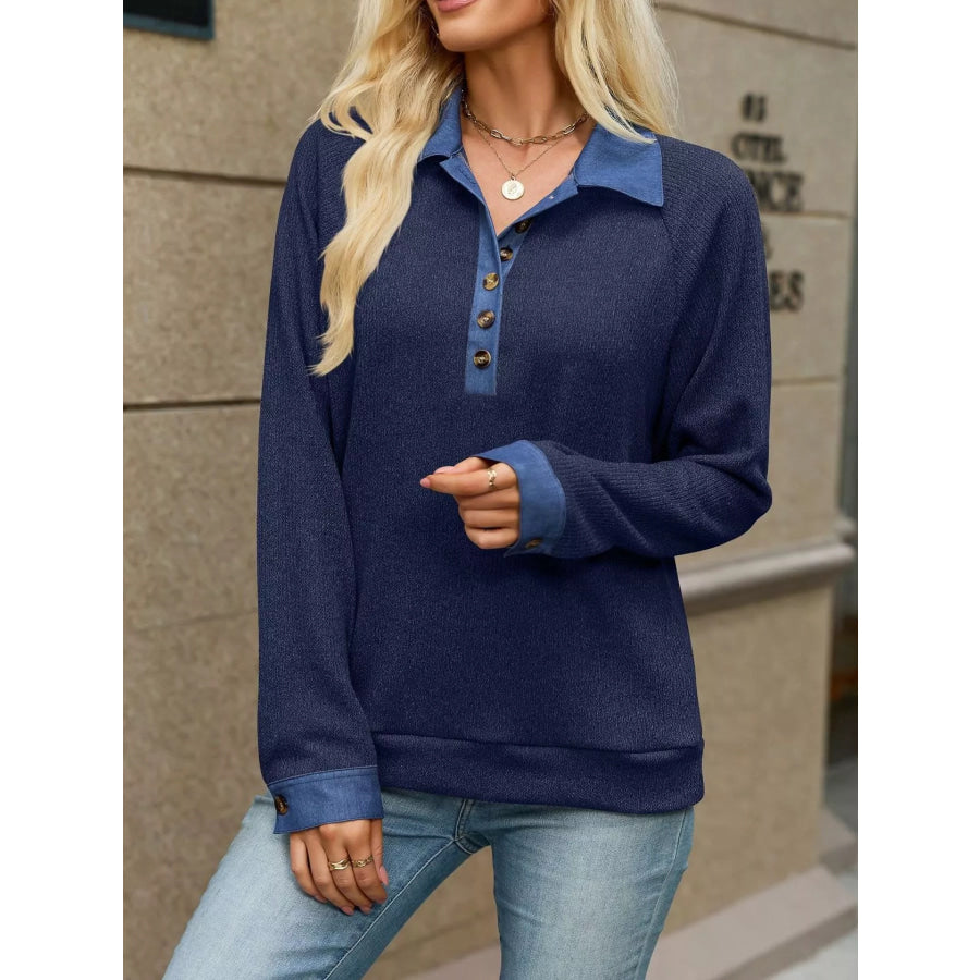 Button Detail Raglan Sleeve Top Apparel and Accessories