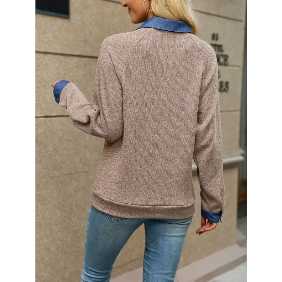 Button Detail Raglan Sleeve Top Apparel and Accessories