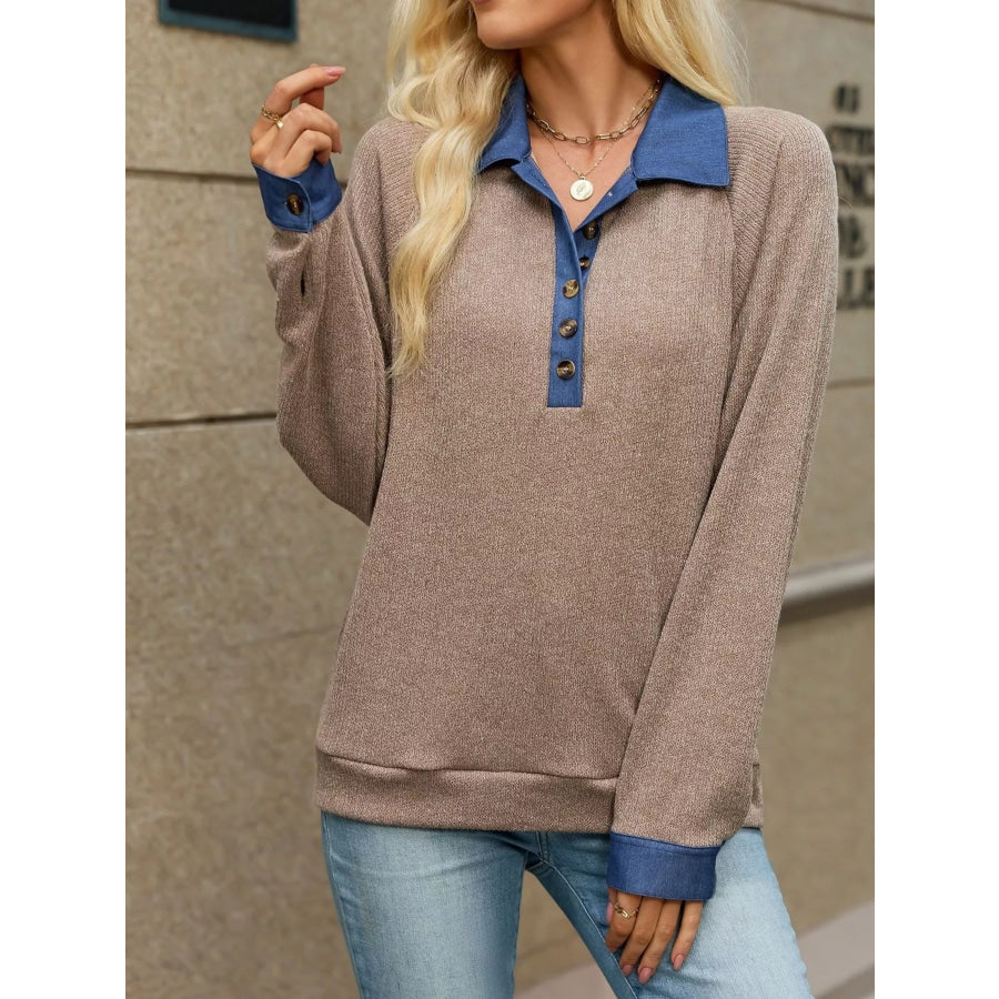 Button Detail Raglan Sleeve Top Apparel and Accessories