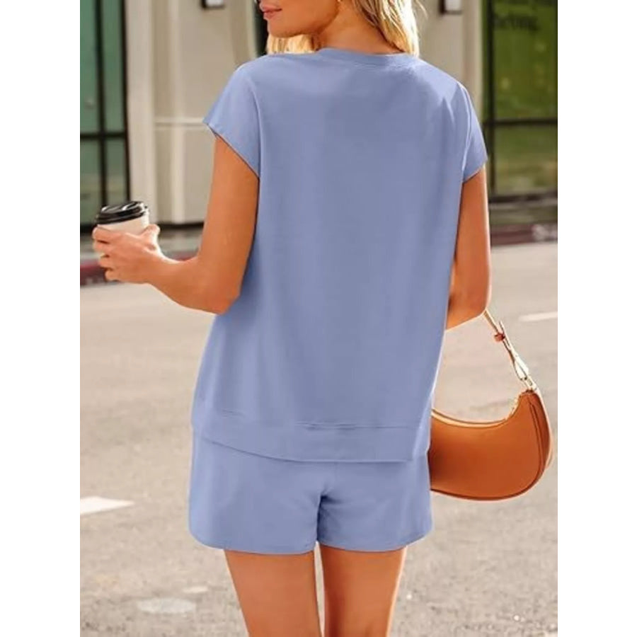 Button Detail Short Sleeve Top and Shorts Set Apparel and Accessories