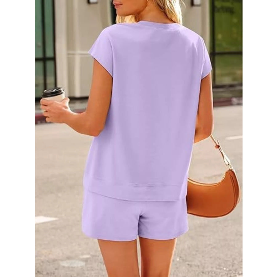 Button Detail Short Sleeve Top and Shorts Set Apparel and Accessories