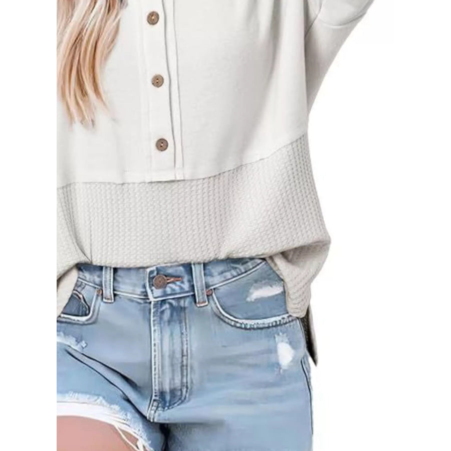 Button Detail Texture Knit T-Shirt Apparel and Accessories