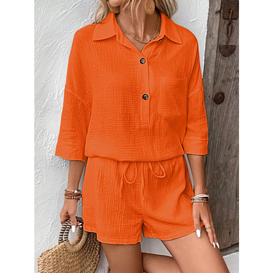 Button Detail Top and Shorts Set Apparel and Accessories
