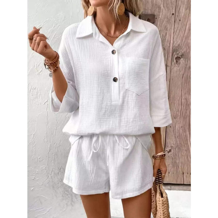 Button Detail Top and Shorts Set Apparel and Accessories