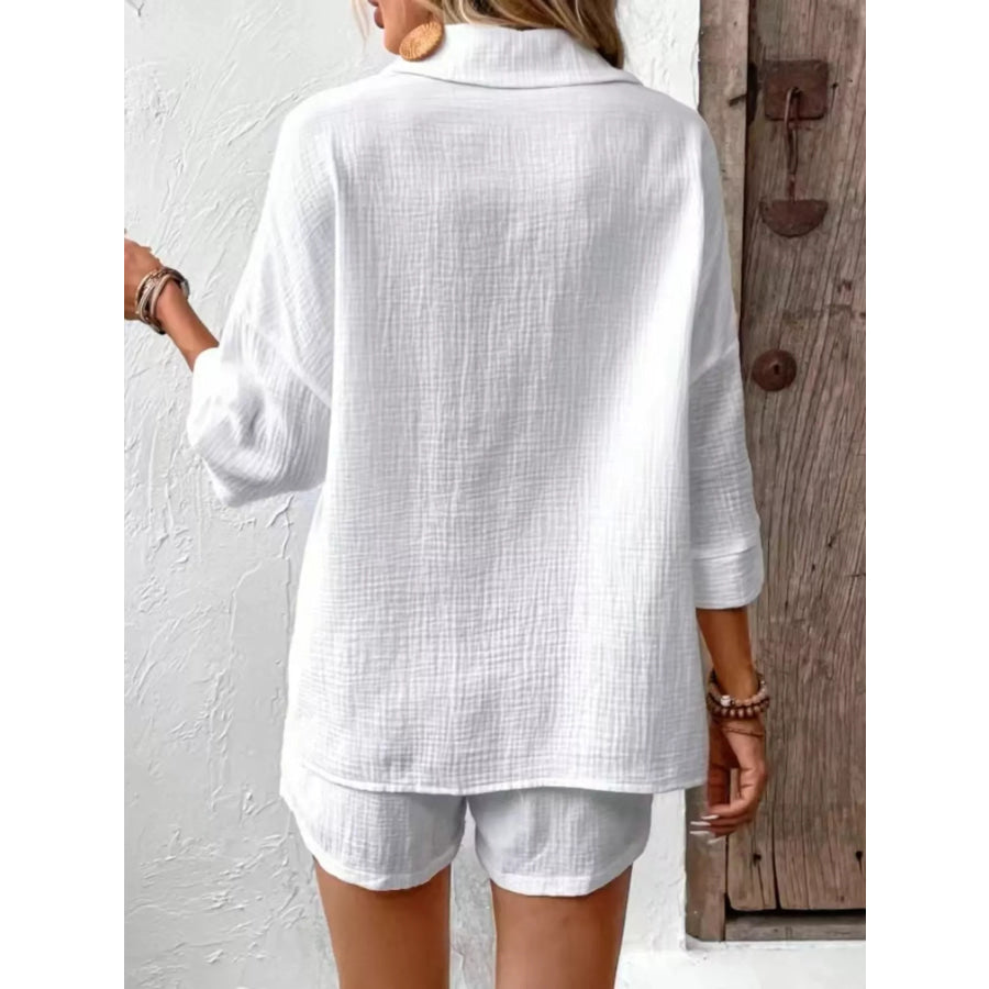 Button Detail Top and Shorts Set Apparel and Accessories