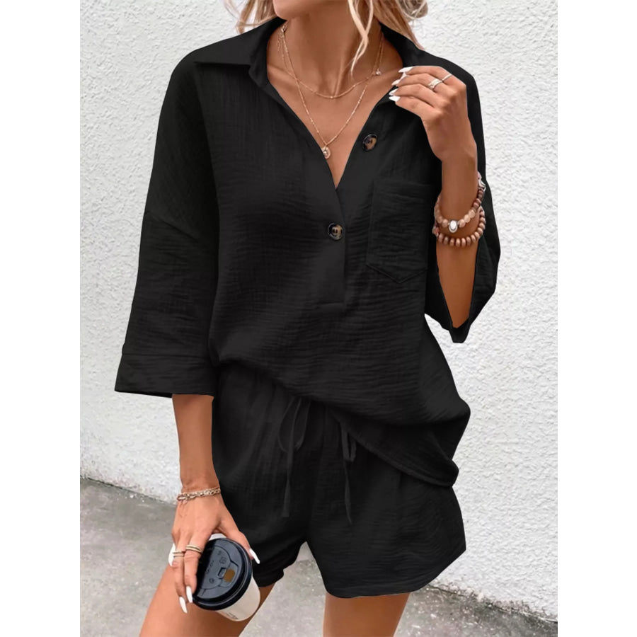Button Detail Top and Shorts Set Apparel and Accessories