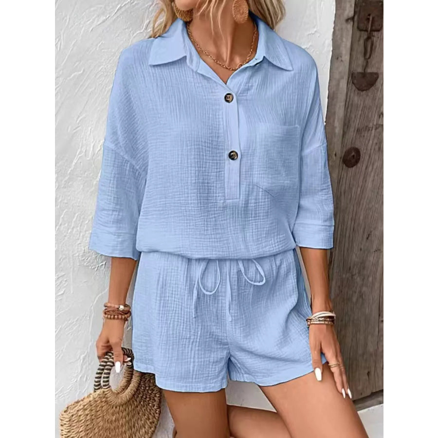 Button Detail Top and Shorts Set Apparel and Accessories