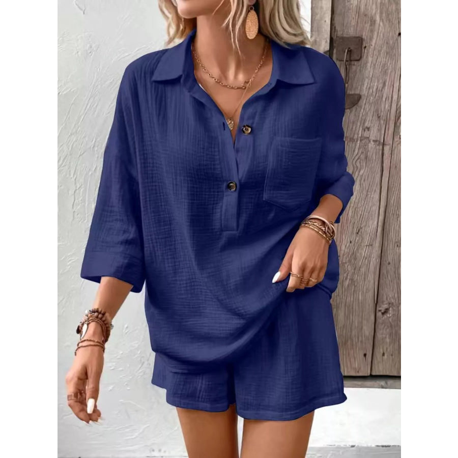 Button Detail Top and Shorts Set Apparel and Accessories