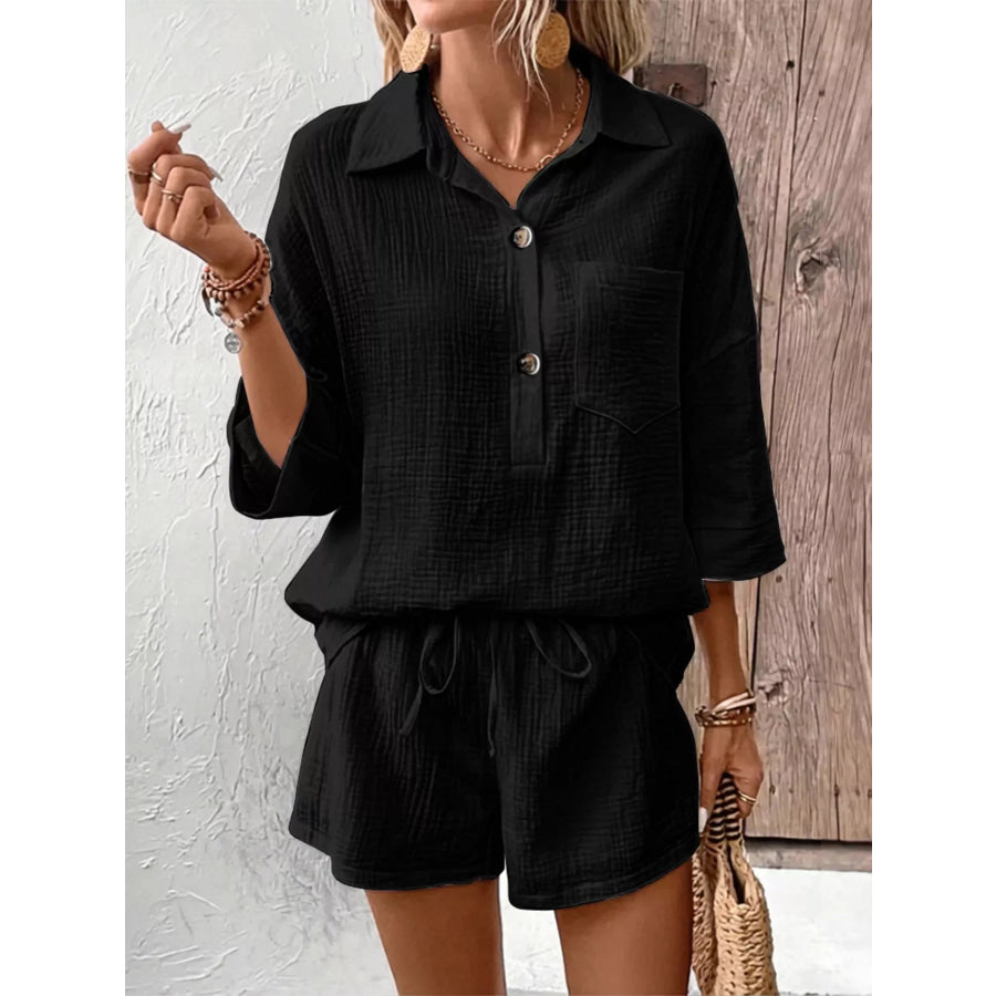 Button Detail Top and Shorts Set Apparel and Accessories