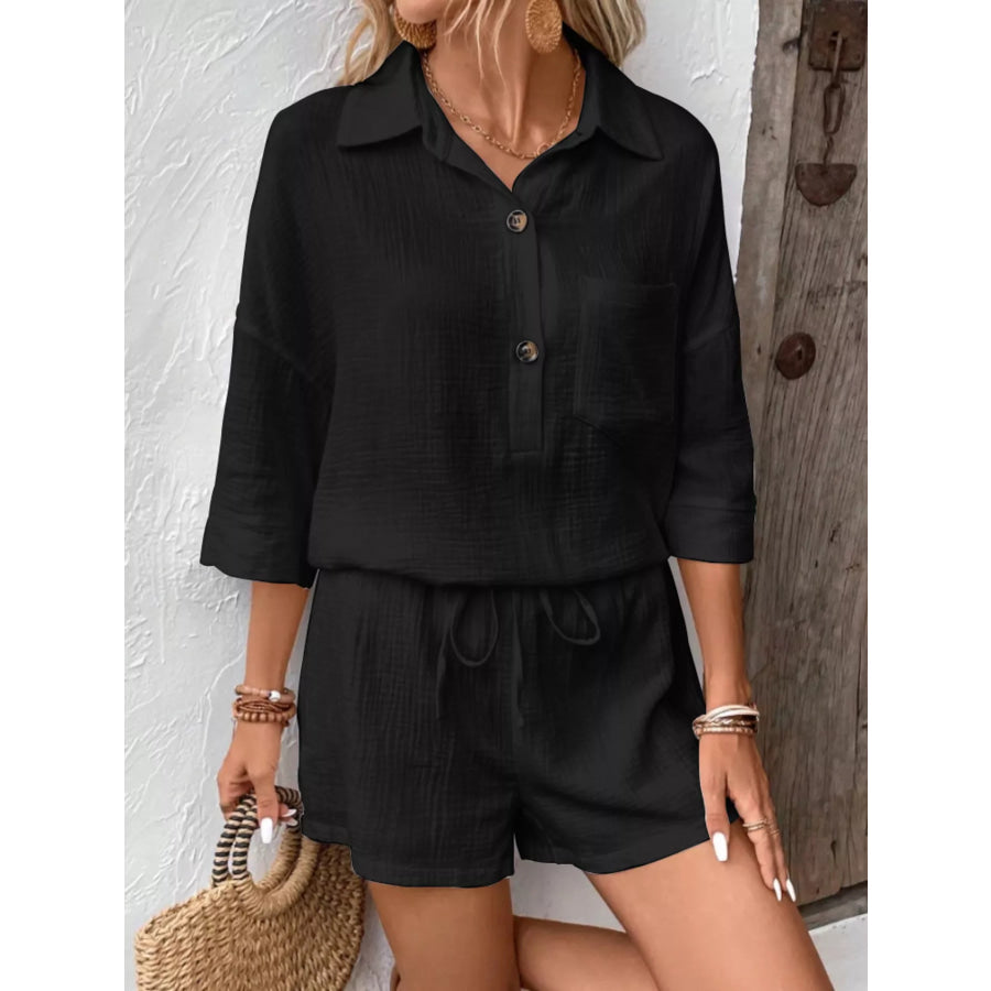 Button Detail Top and Shorts Set Apparel and Accessories