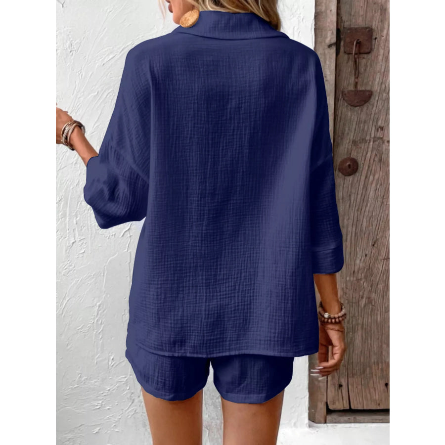 Button Detail Top and Shorts Set Apparel and Accessories