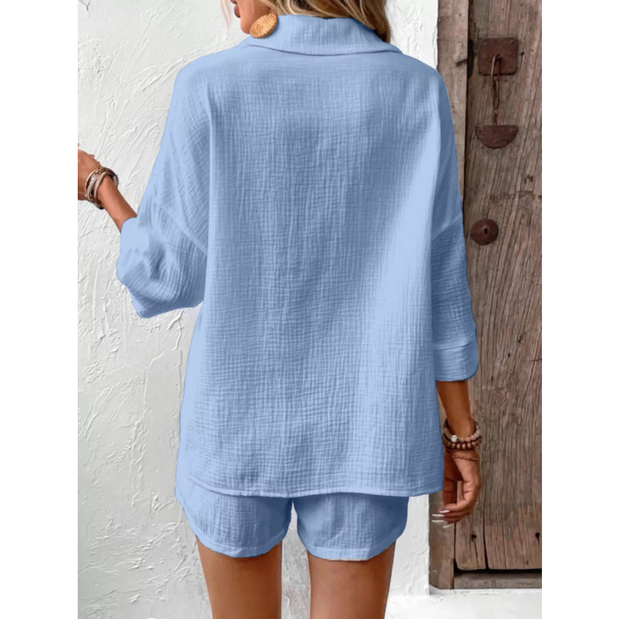 Button Detail Top and Shorts Set Apparel and Accessories