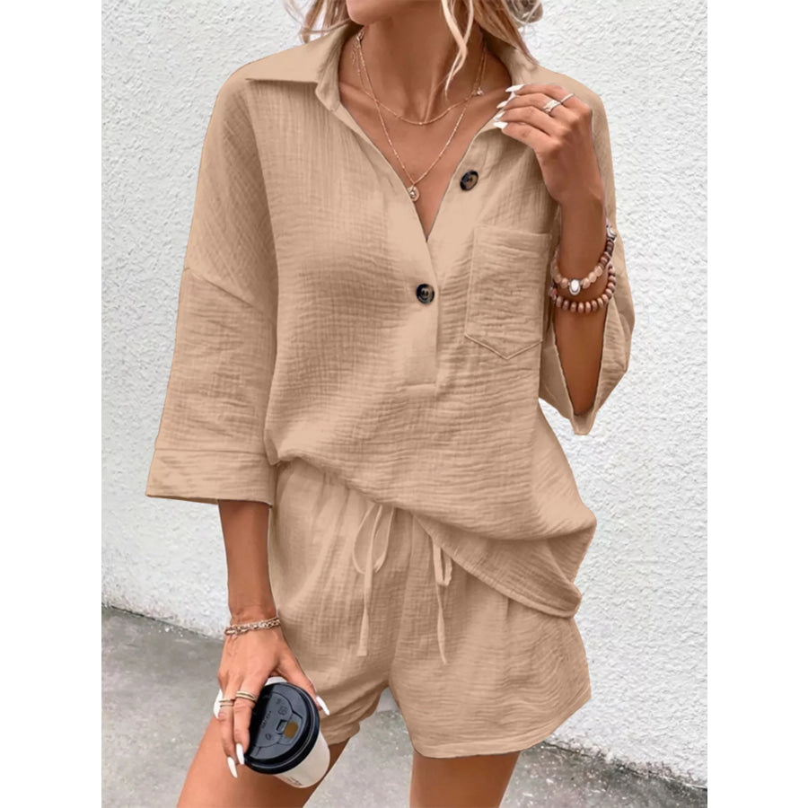 Button Detail Top and Shorts Set Apparel and Accessories