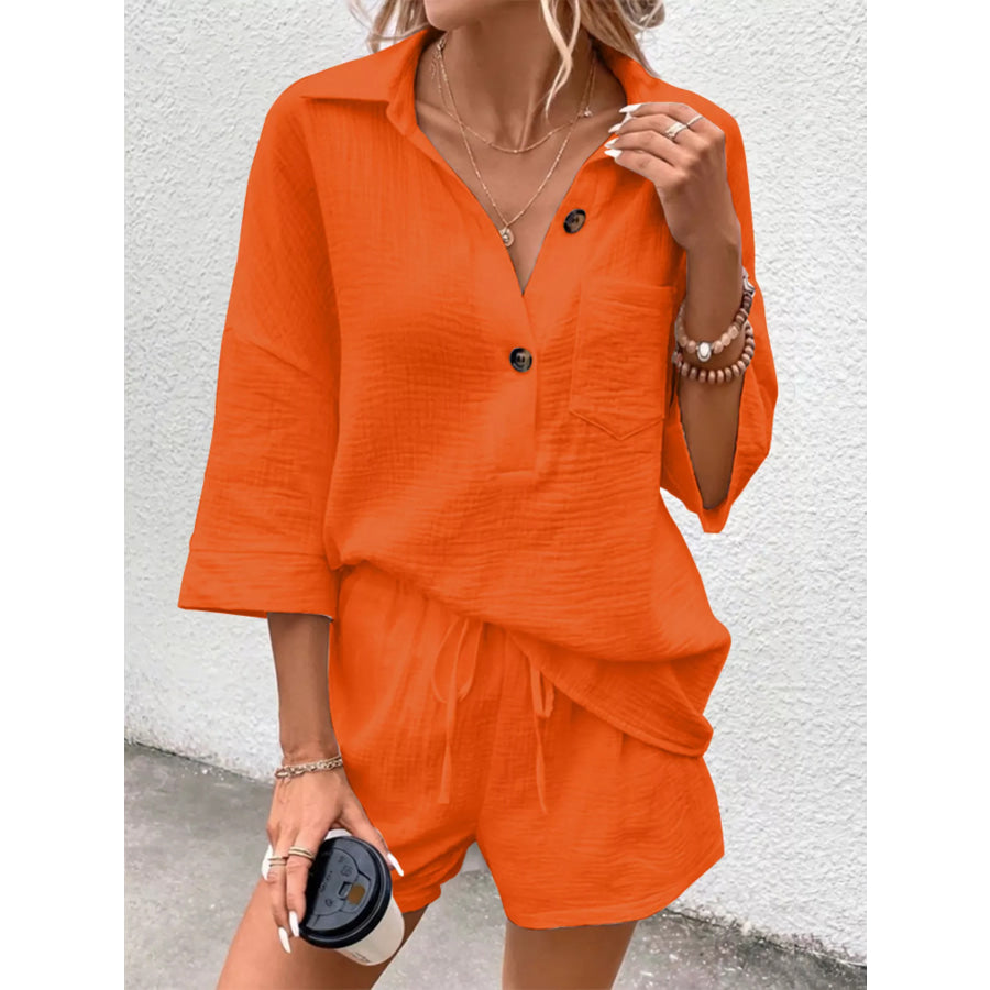 Button Detail Top and Shorts Set Apparel and Accessories
