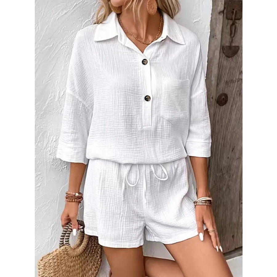 Button Detail Top and Shorts Set Apparel and Accessories