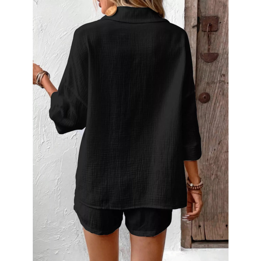 Button Detail Top and Shorts Set Apparel and Accessories