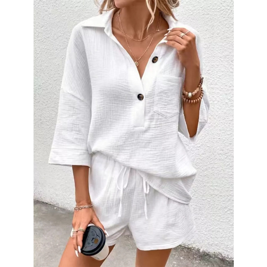 Button Detail Top and Shorts Set Apparel and Accessories
