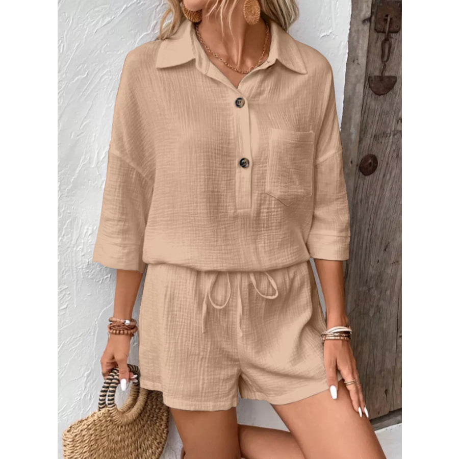 Button Detail Top and Shorts Set Apparel and Accessories