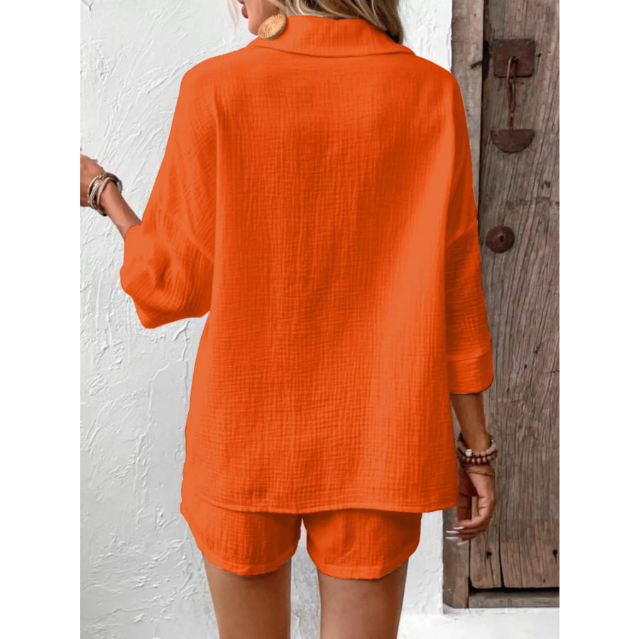 Button Detail Top and Shorts Set Apparel and Accessories