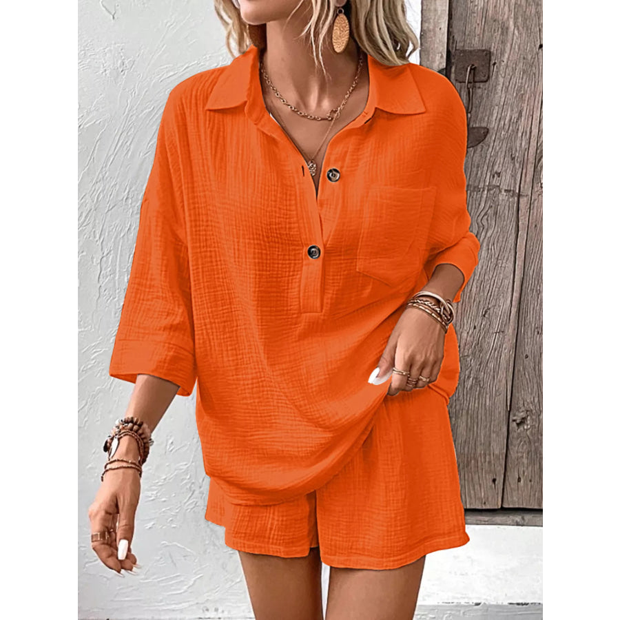 Button Detail Top and Shorts Set Apparel and Accessories