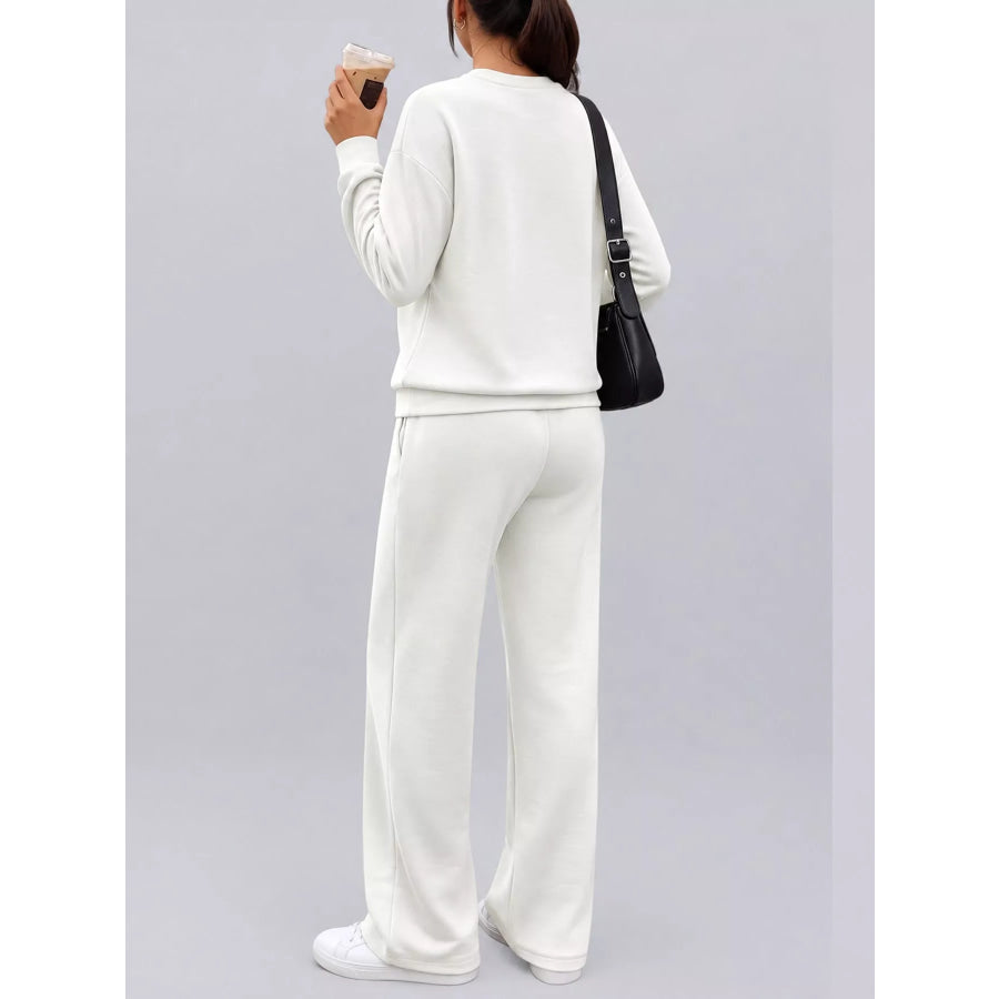 Button Detail Top and Wide-Leg Pants Set Apparel Accessories