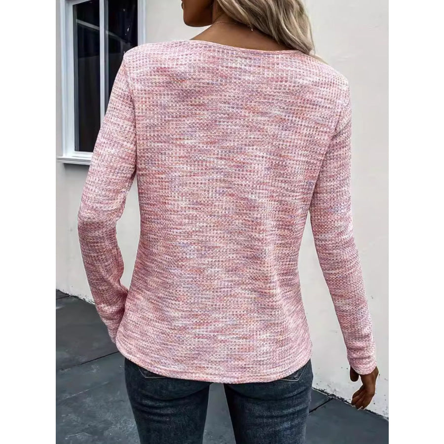 Button Detail V-Neck Long Sleeve Blouse Apparel and Accessories