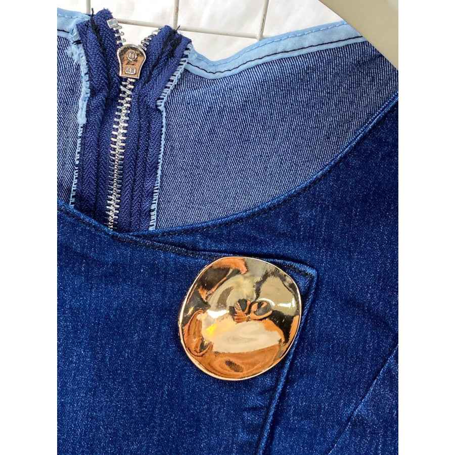 Button Detail Vest and Flare Jeans Denim Set Apparel and Accessories
