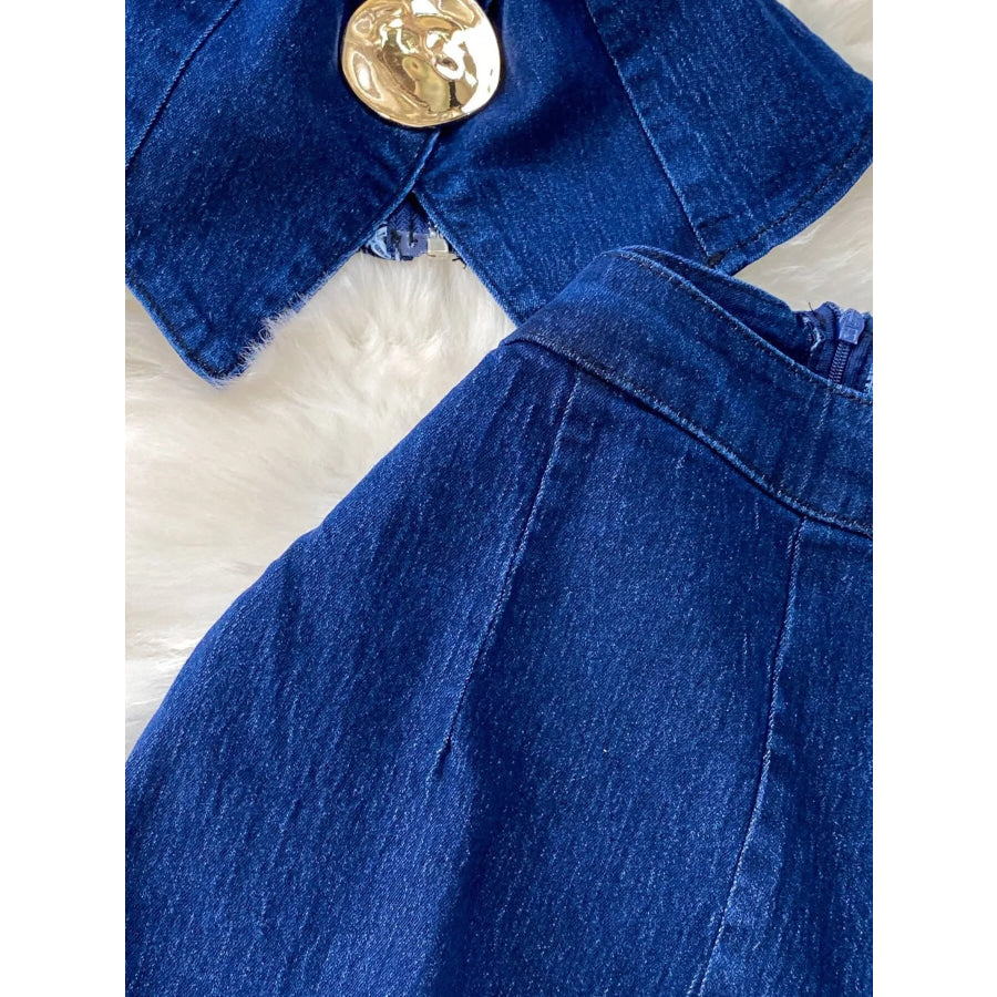 Button Detail Vest and Flare Jeans Denim Set Apparel and Accessories